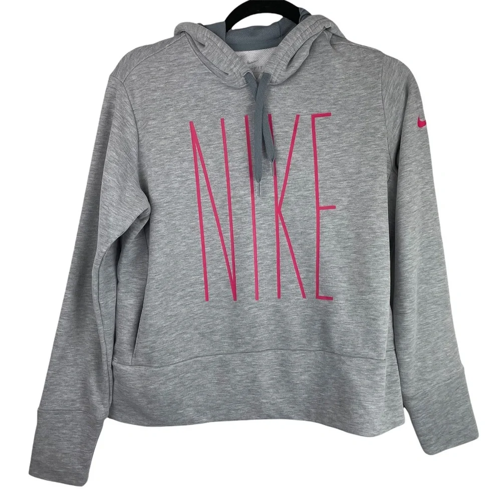 Nike Dri Fit Grey Pink Logo Hoodie Sz Medium